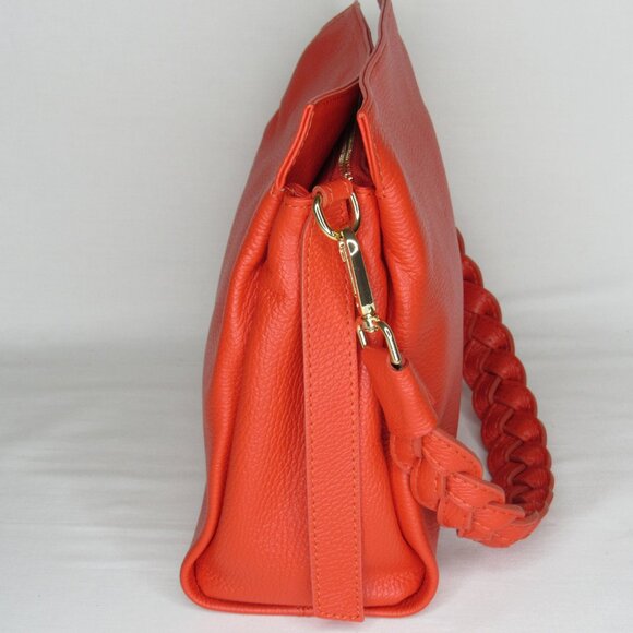Orange Leather Made In Italy Braided Strap Shoulder Bag Purse - Picture 4 of 12